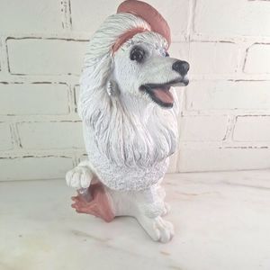 1995 LARGE 12" WHITE FRENCH POODLE STATUE Beret Parasol UNIVERSAL STATUARY